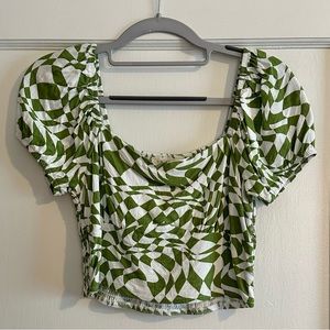 Green and White LA Hearts Crop Top